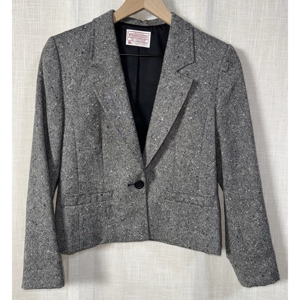 Vtg Pendleton Virgin Wool One Button Blazer Women's Lined Preppy Academia USA